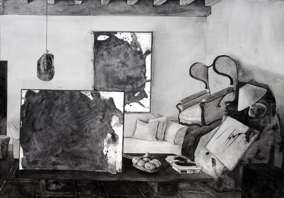 Dane Patterson | Hypothetical Arrangement for the interior design of Axel Vervoordt #4, 2014 | Graphite on paper